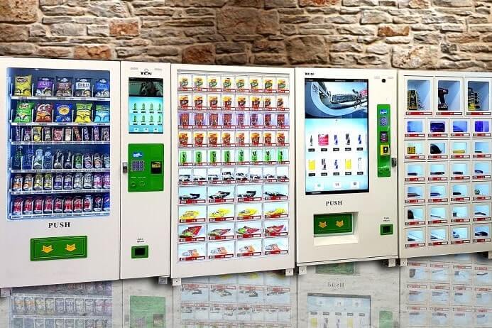vending machine with various snacks and drinks.