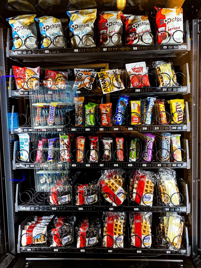 Vending machine with chips, candy & drinks